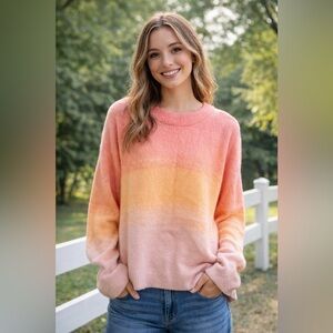 CupCake Clothing Ltd Pink and Orange Ombre Crewneck Sweater